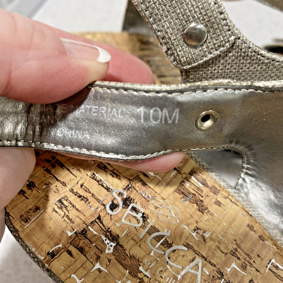 Sbicca of California US 10M Platform High Heel Sandals Buckle Strap Golden Cork - Picture 9 of 11